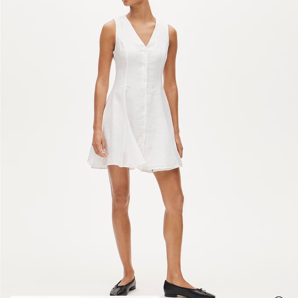 J. Crew White Linen Button Down V-Neck Adjustable Lined Mini Dress Size 0